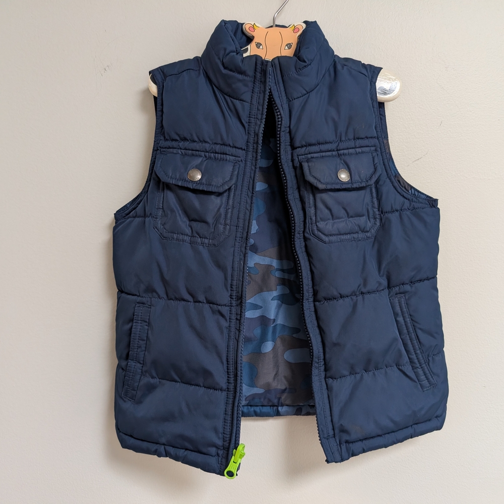 GAP Reversible Navy Blue Camouflage Puffer Vest